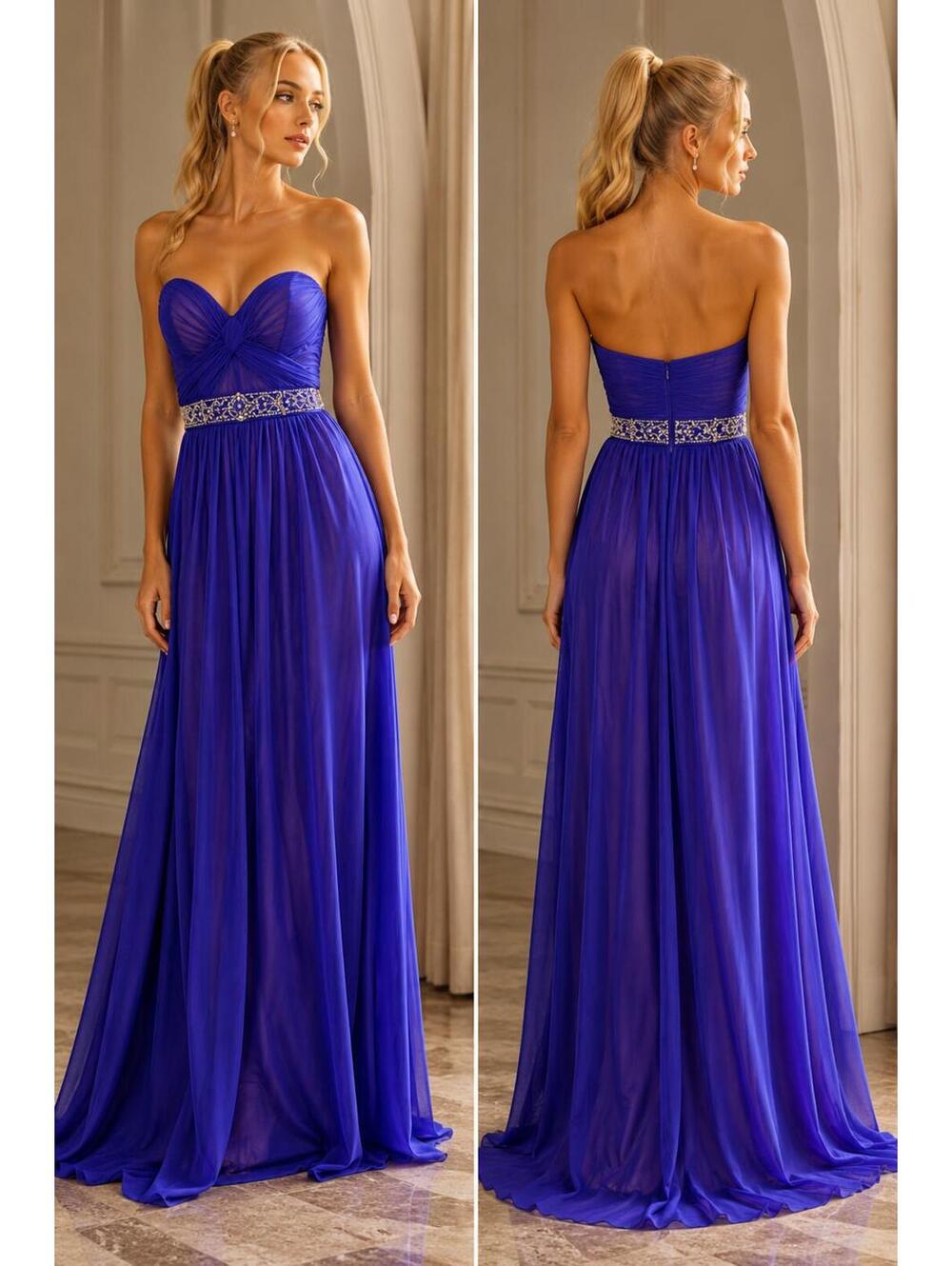 NWT Gown Royal Purple Strapless Chiffon silver XS 1 Prom Homecoming Formal Maxi